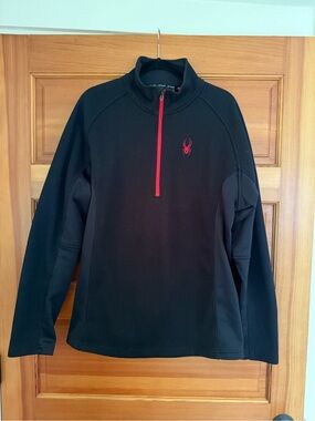 Spyder Black Fleece Pullover with Red Tag and Logo
